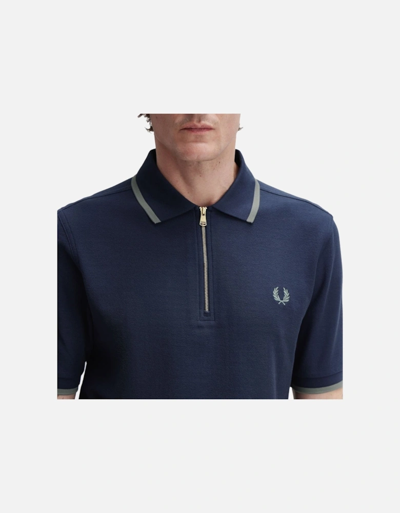 Crepe Pique Zip Neck Polo Shirt Dark Airforce
