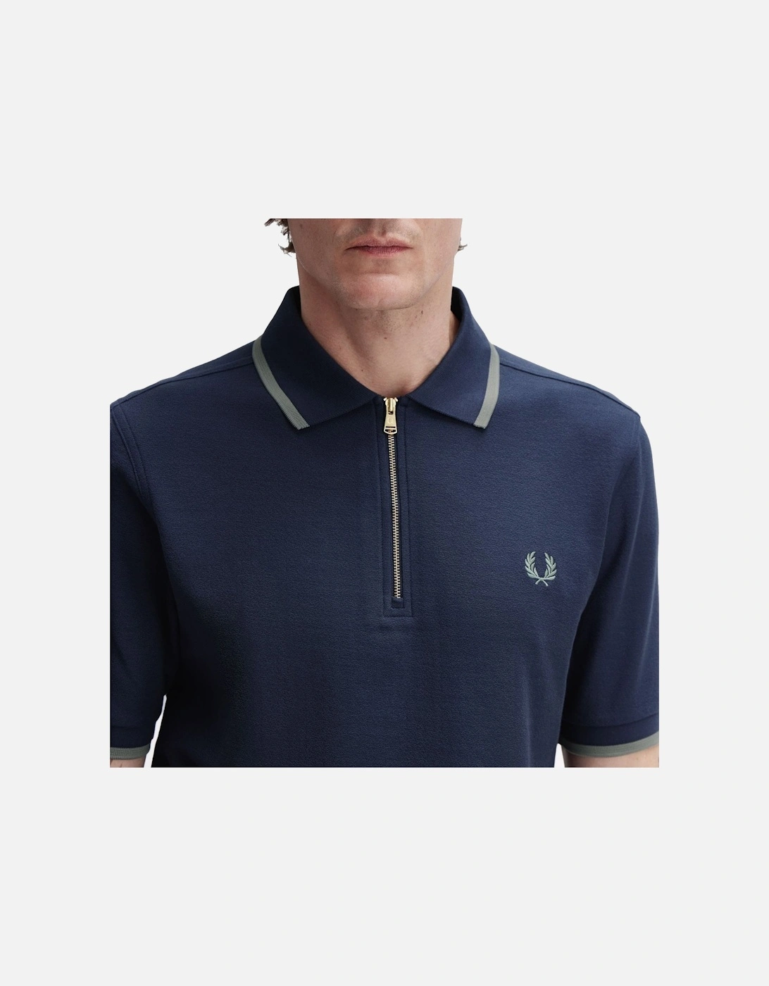 Crepe Pique Zip Neck Polo Shirt Dark Airforce