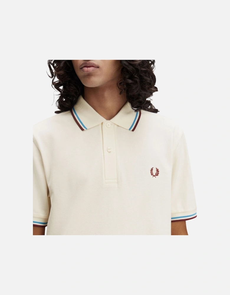 Twin Tipped Polo Shirt Ecru/Court Blue/Oxblood