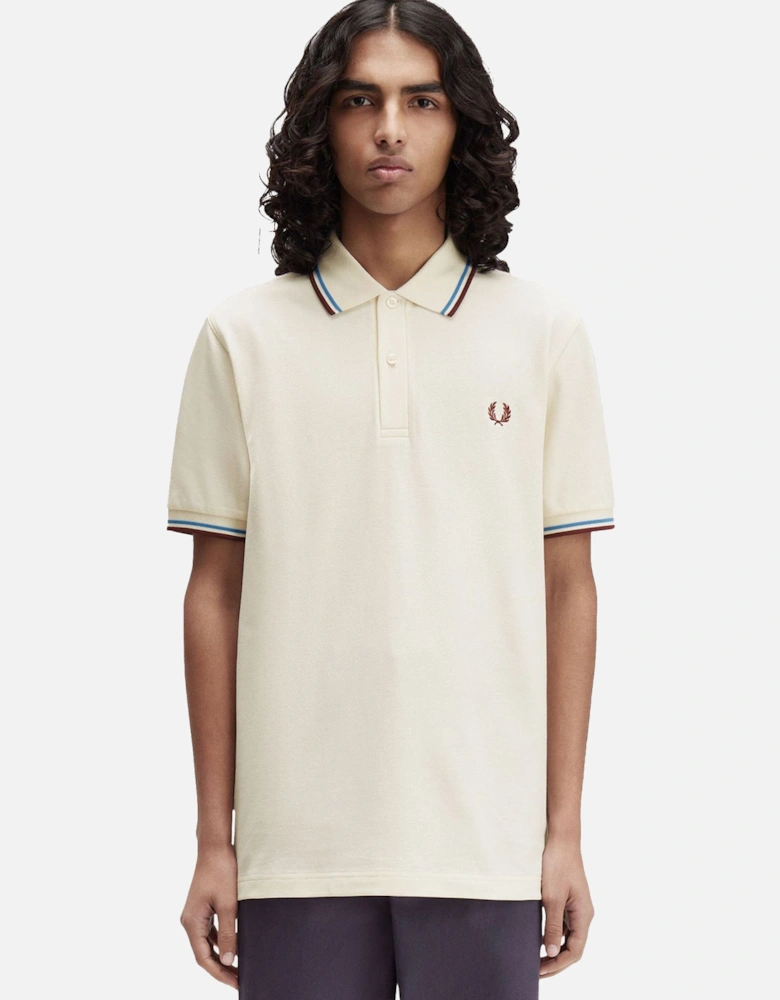 Twin Tipped Polo Shirt Ecru/Court Blue/Oxblood