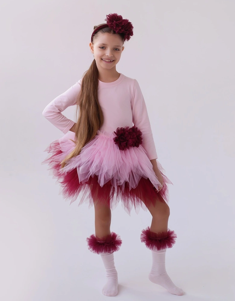 Girls Pink and Burgundy Tulle Dress