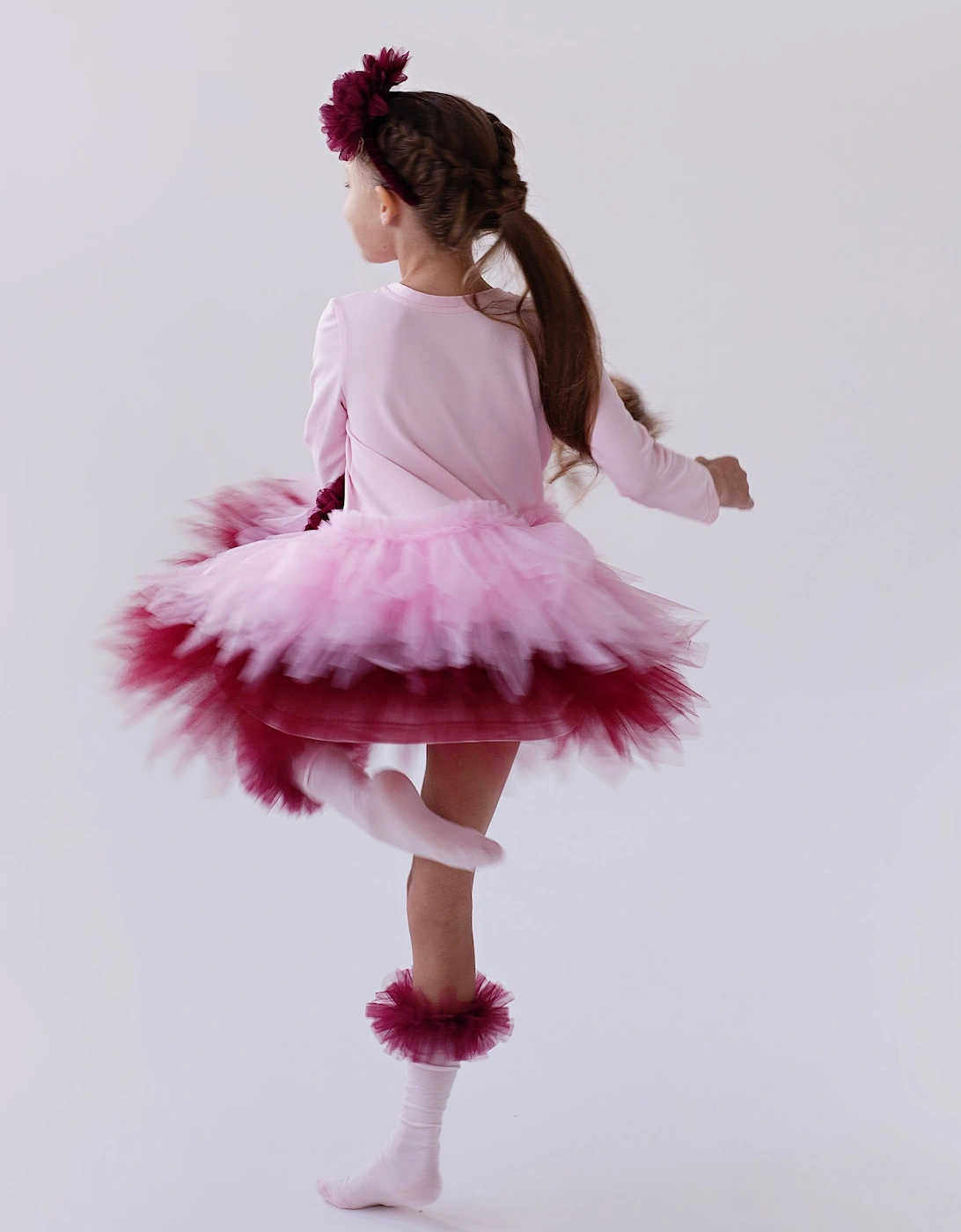 Girls Pink and Burgundy Tulle Dress