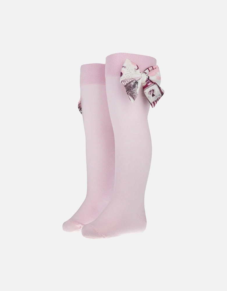 Girls Pink Bow Print Knee Socks