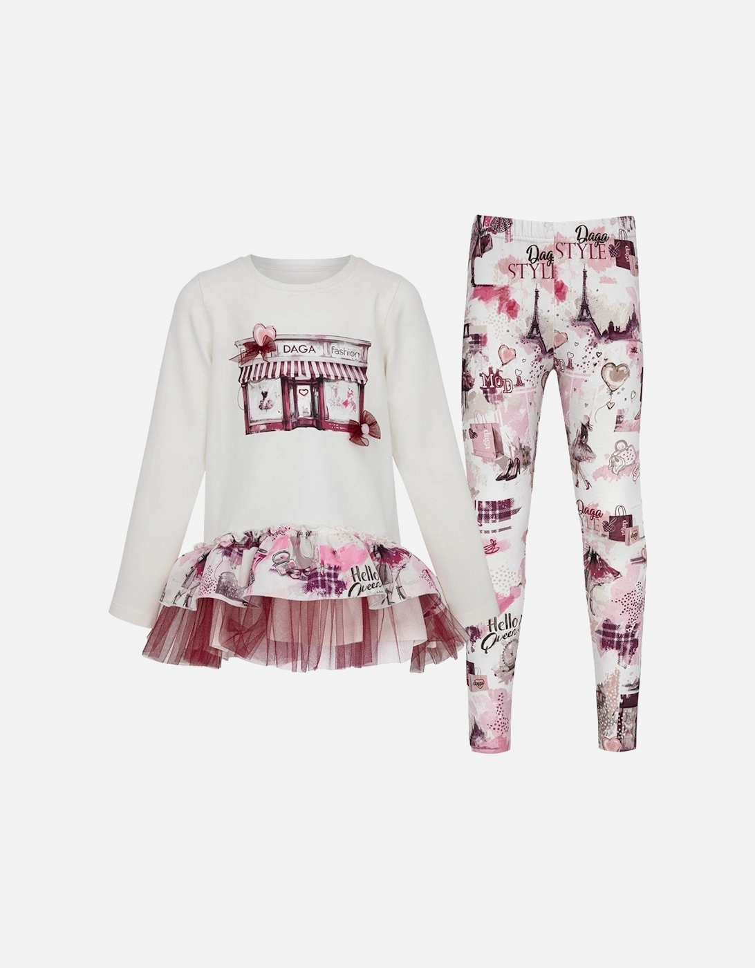 Girls Pink Print Legging Set, 4 of 3