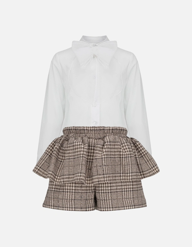 Girls Beige Tartan Short Set