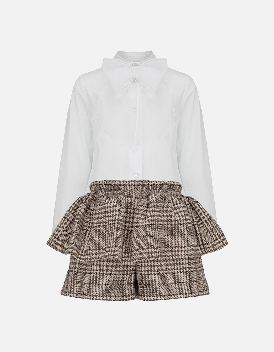 Girls Beige Tartan Short Set, 4 of 3