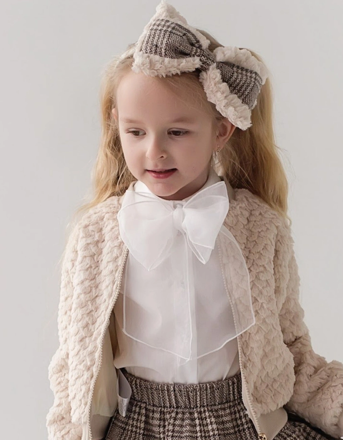 Girls Beige Tartan Short Set