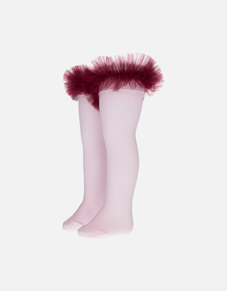 Girls Pink and Burgundy Tulle Knee Socks