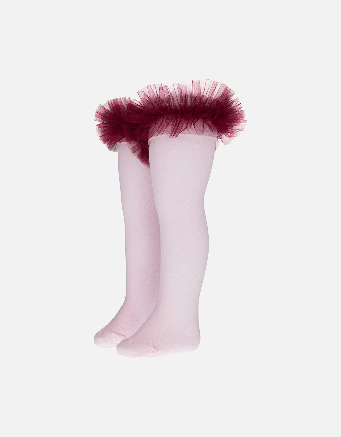 Girls Pink and Burgundy Tulle Knee Socks, 4 of 3