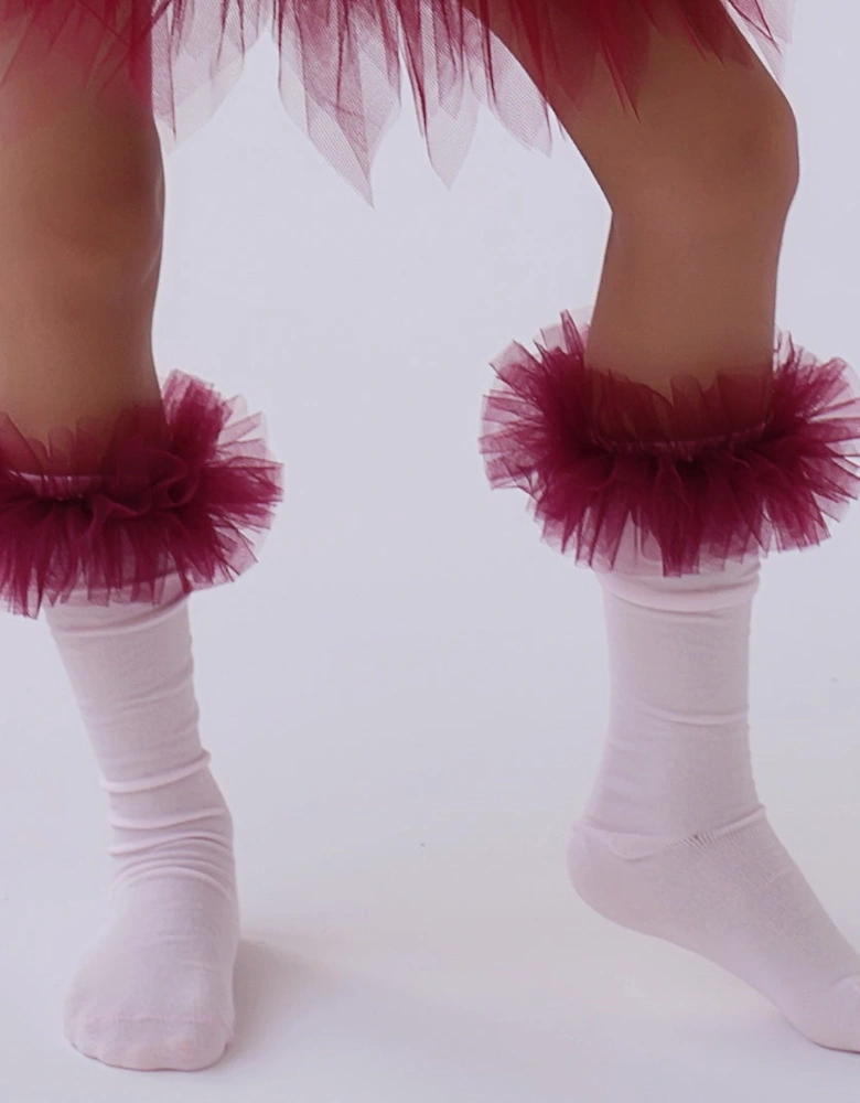 Girls Pink and Burgundy Tulle Knee Socks