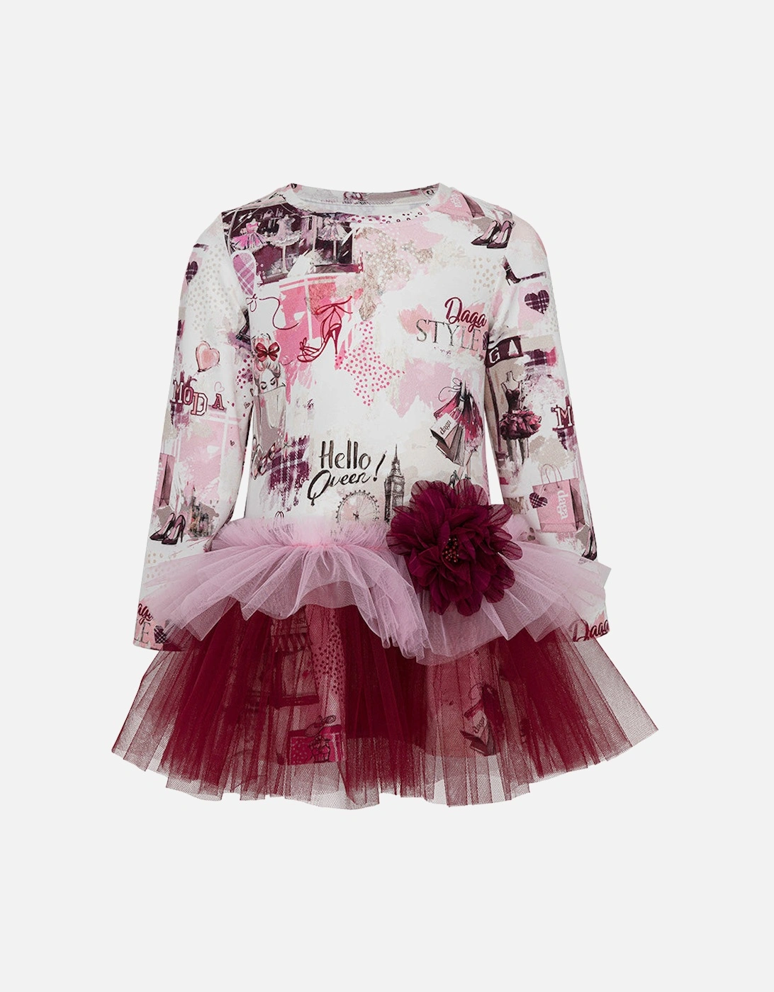 Girls Pink Print Tulle Dress, 3 of 2