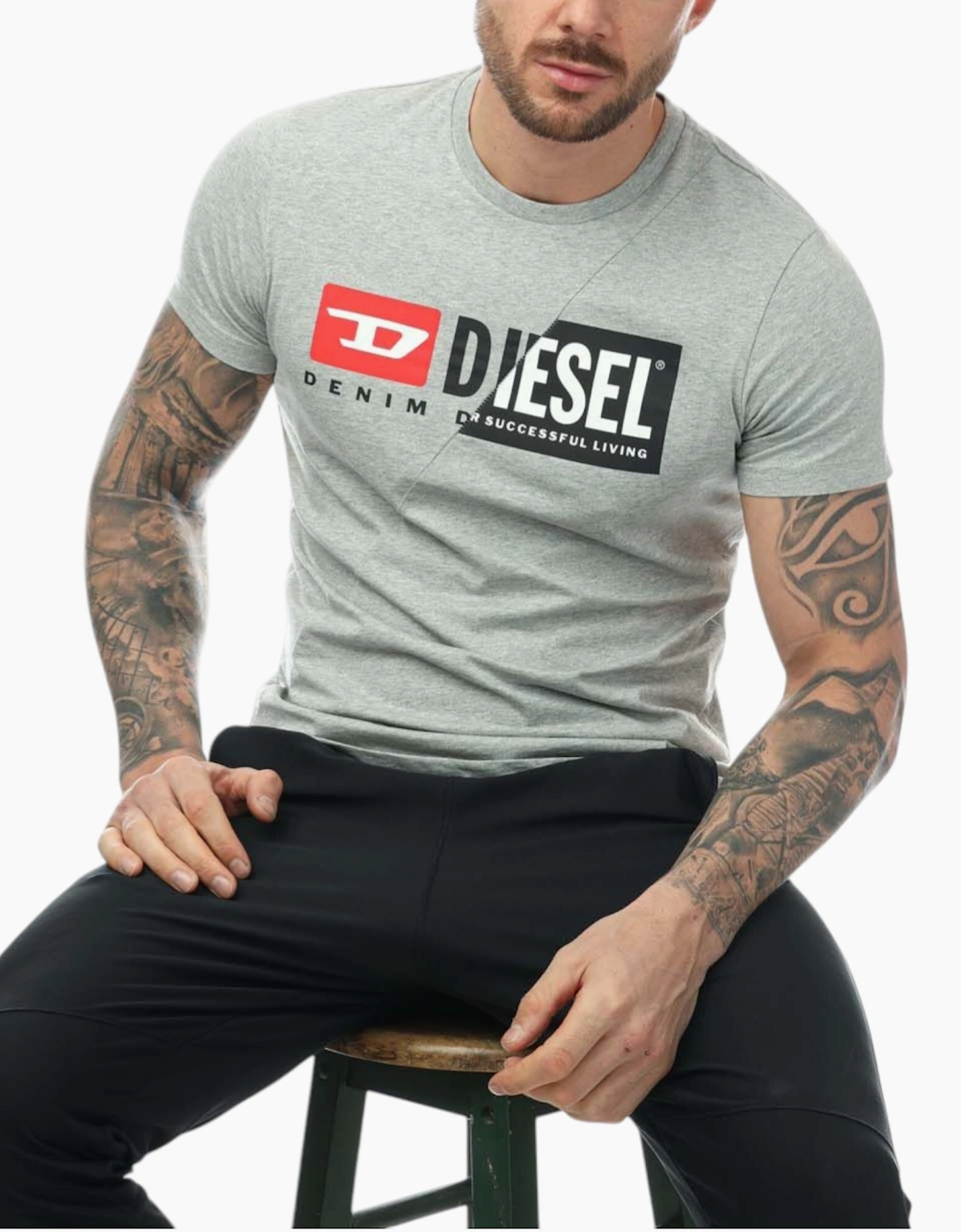 Diesel Men's Grey T-Diego-Cuty Logo T Shirts Crew Neck Short Sleeve Slim Summer Tee  42 Xl