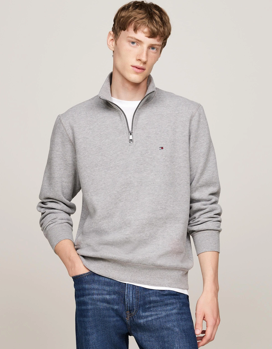 Men's Tommy Hilfiger Essential Fleece Mens Half Zip Sweatshirt - Medium Grey Heather - Size: 40