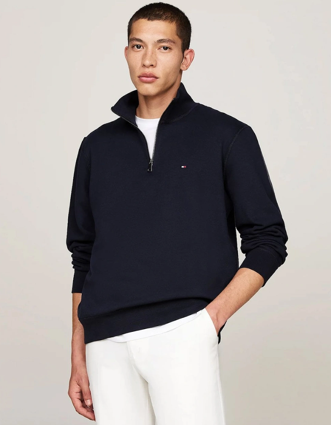 Men's Tommy Hilfiger Essential Fleece Mens Half Zip Sweatshirt - Desert Sky - Blue/Black - Size: 42