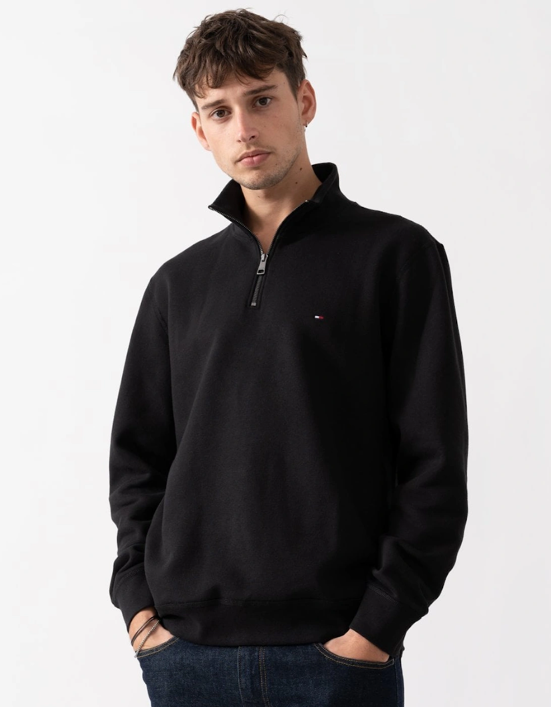 Men's Tommy Hilfiger Essential Fleece Mens Half Zip Sweatshirt - Black - Size: 40