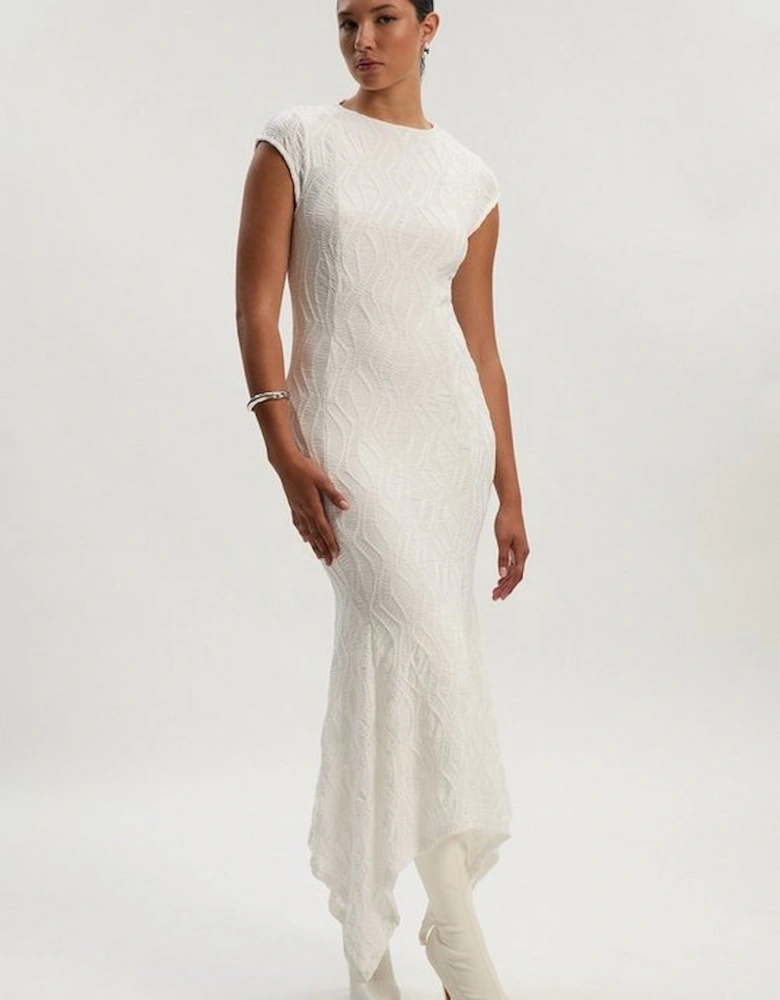Textured Hanky Hem Short Sleeve Trim Detail Jersey Maxi Dress