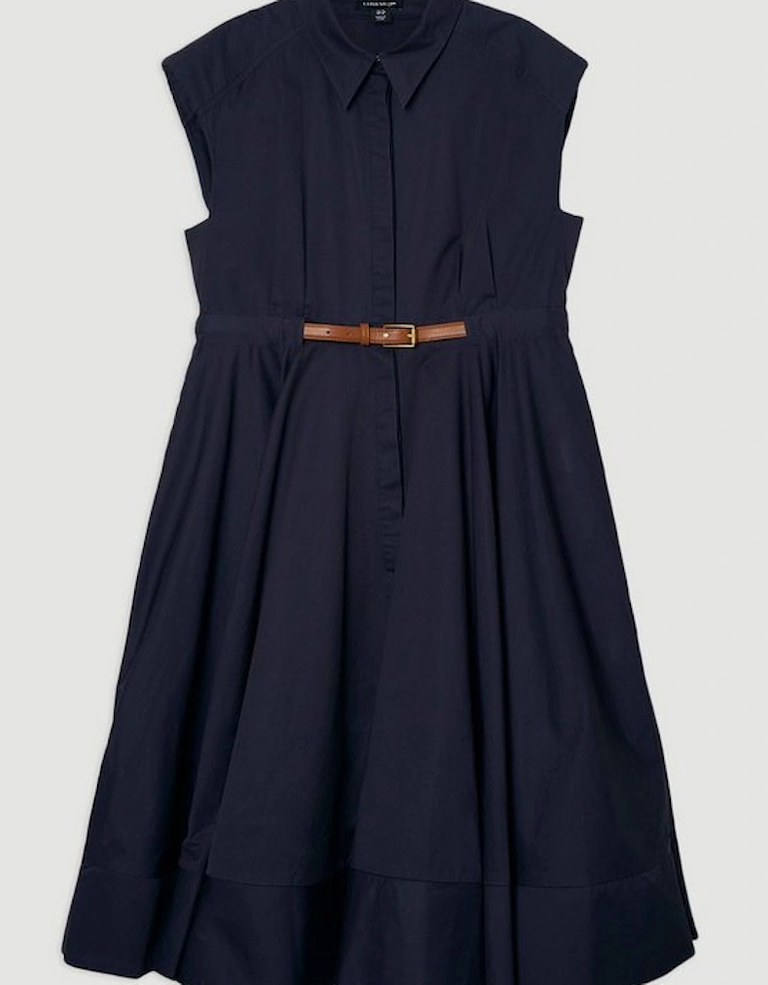 Plus Size Tailored Cotton Belted Collared Full Midi Dress