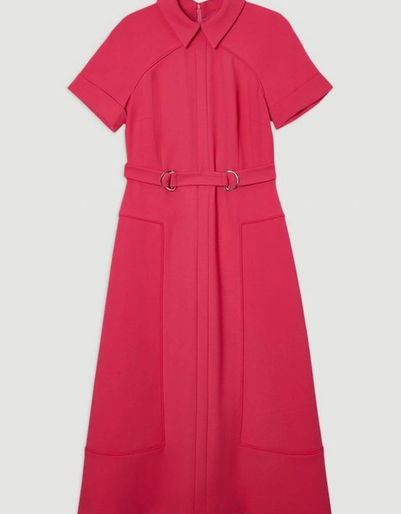 Compact Stretch Tab Detail Full Skirted Midi Dress