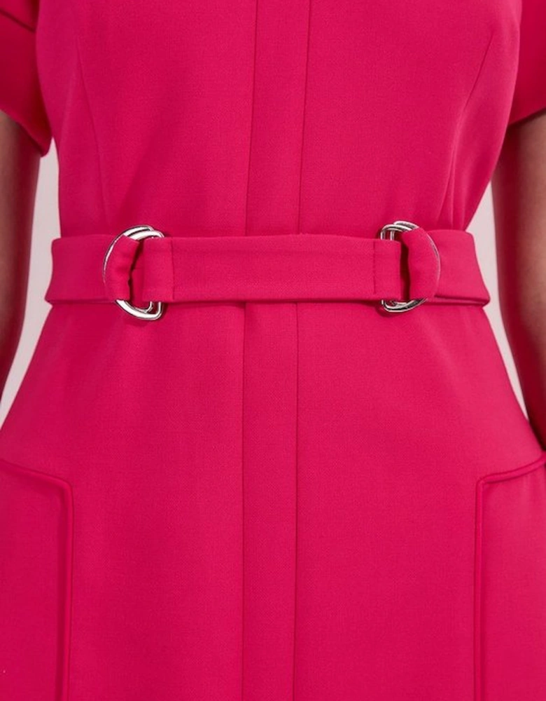 Compact Stretch Tab Detail Full Skirted Midi Dress