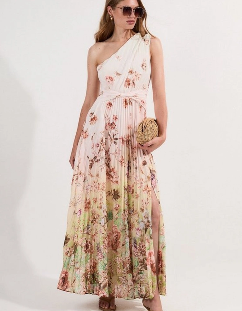 Tall Floral Pleated Crinkle Cut Out Woven Maxi Dress