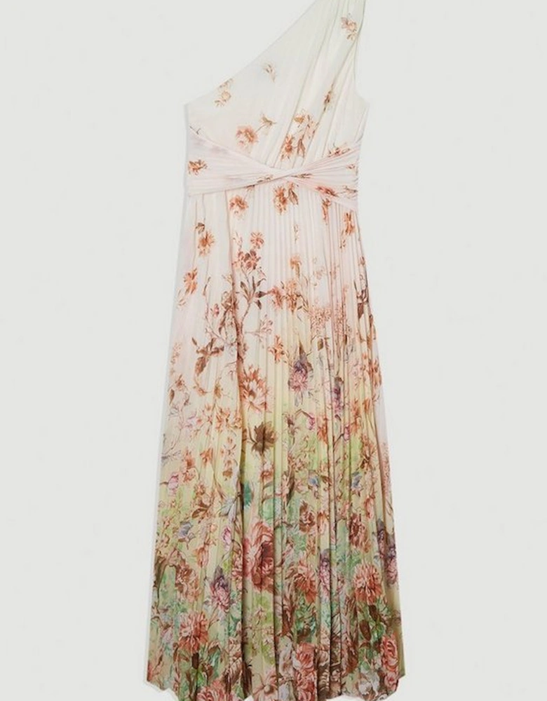 Floral Pleated Crinkle Cut Out Woven Maxi Dress