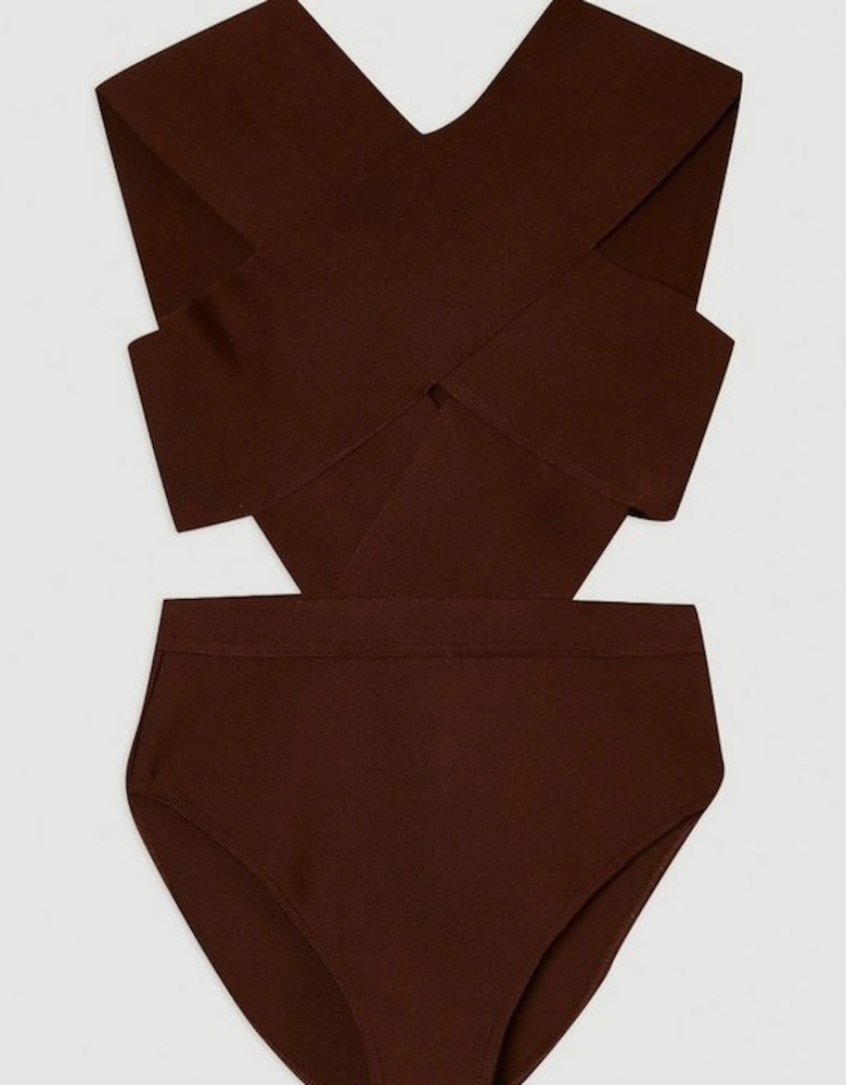 Plus Size Bandage Textured Cross Front Swimsuit