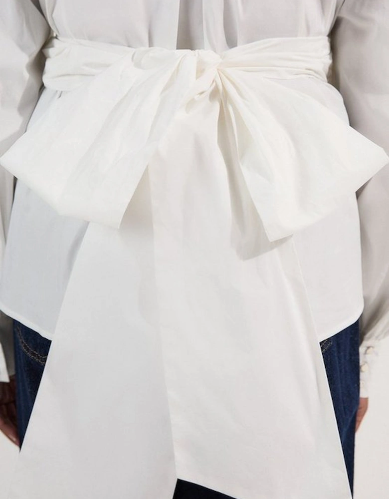 Plus Size Cotton Poplin Drama Sleeve Woven Wrap Detail Blouse