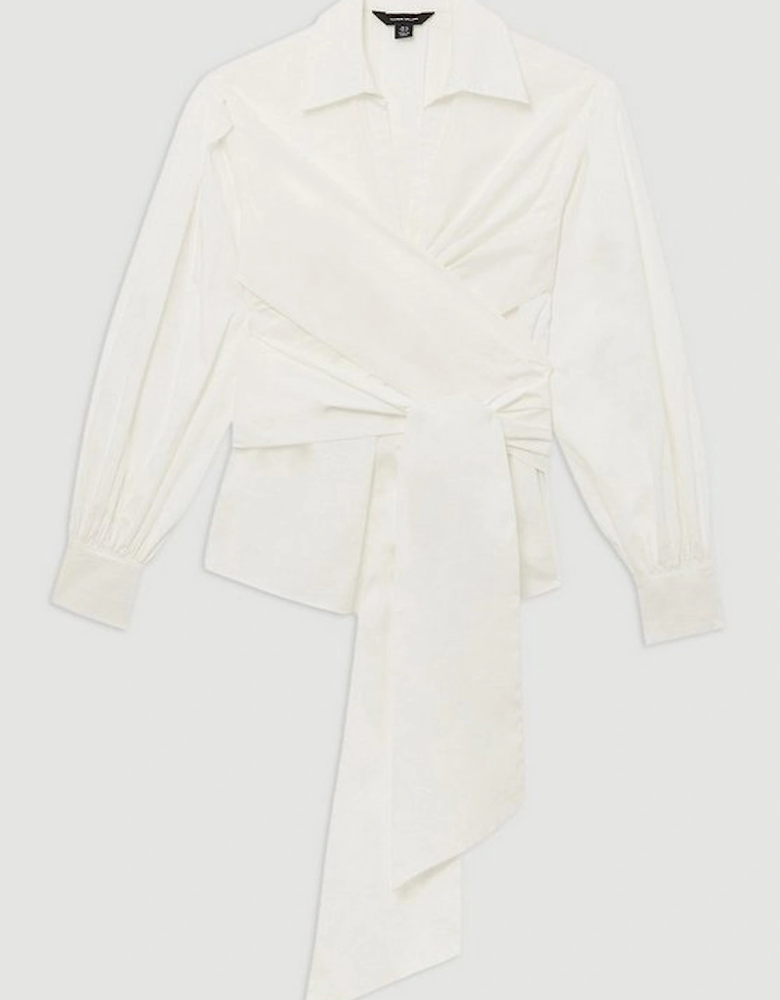 Plus Size Cotton Poplin Drama Sleeve Woven Wrap Detail Blouse