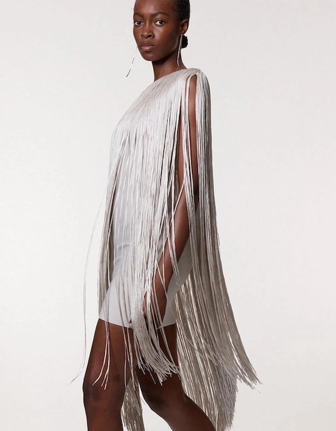 Tall Figure Form Bandage One Shoulder Fringe Mini Knit Dress