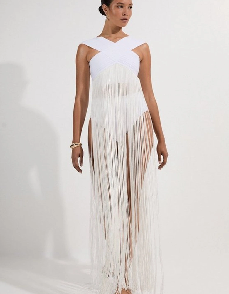 Bandage V Neck Cut Out Fringed Bikini Top