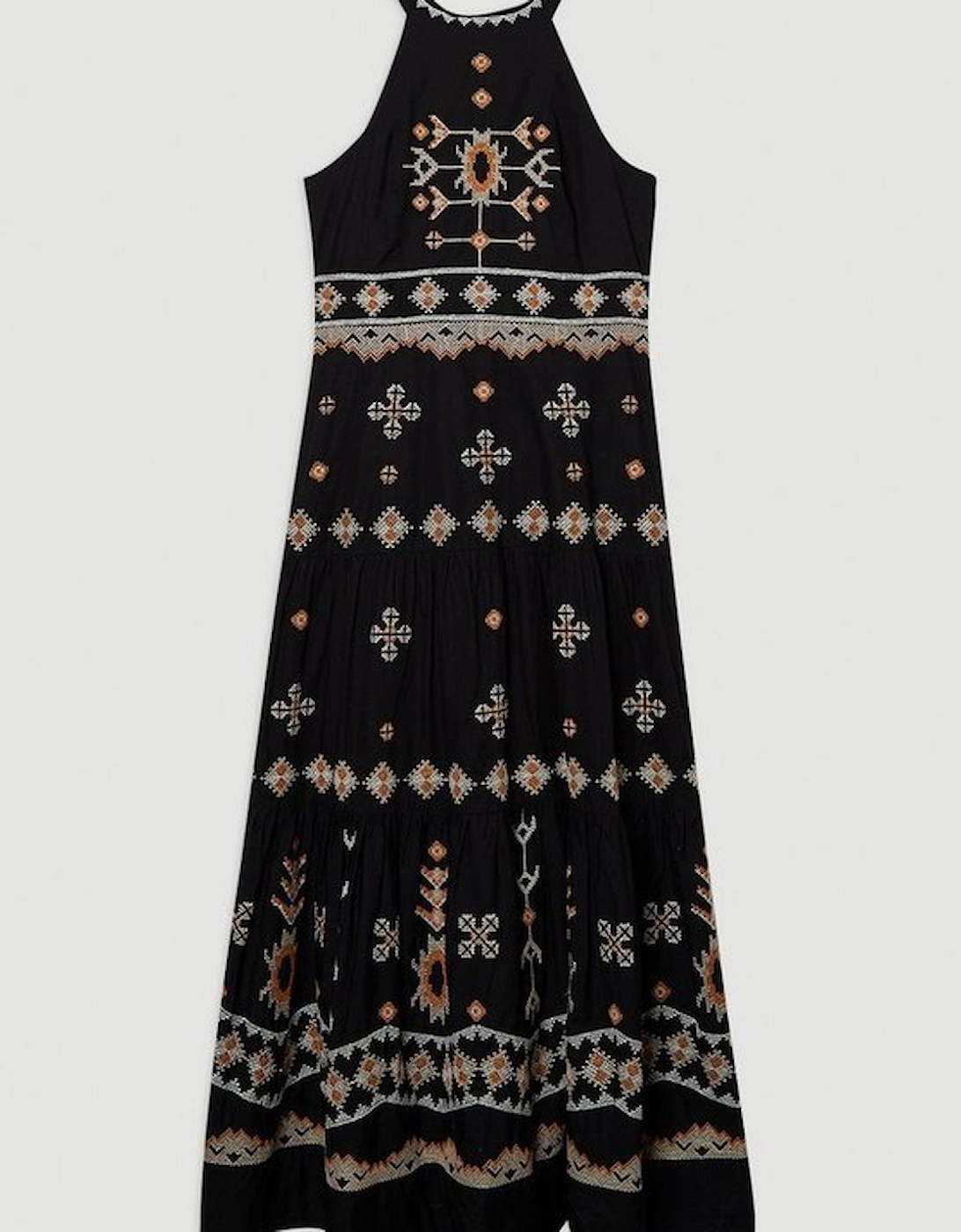 Cotton Embroidered Woven Halter Maxi Dress