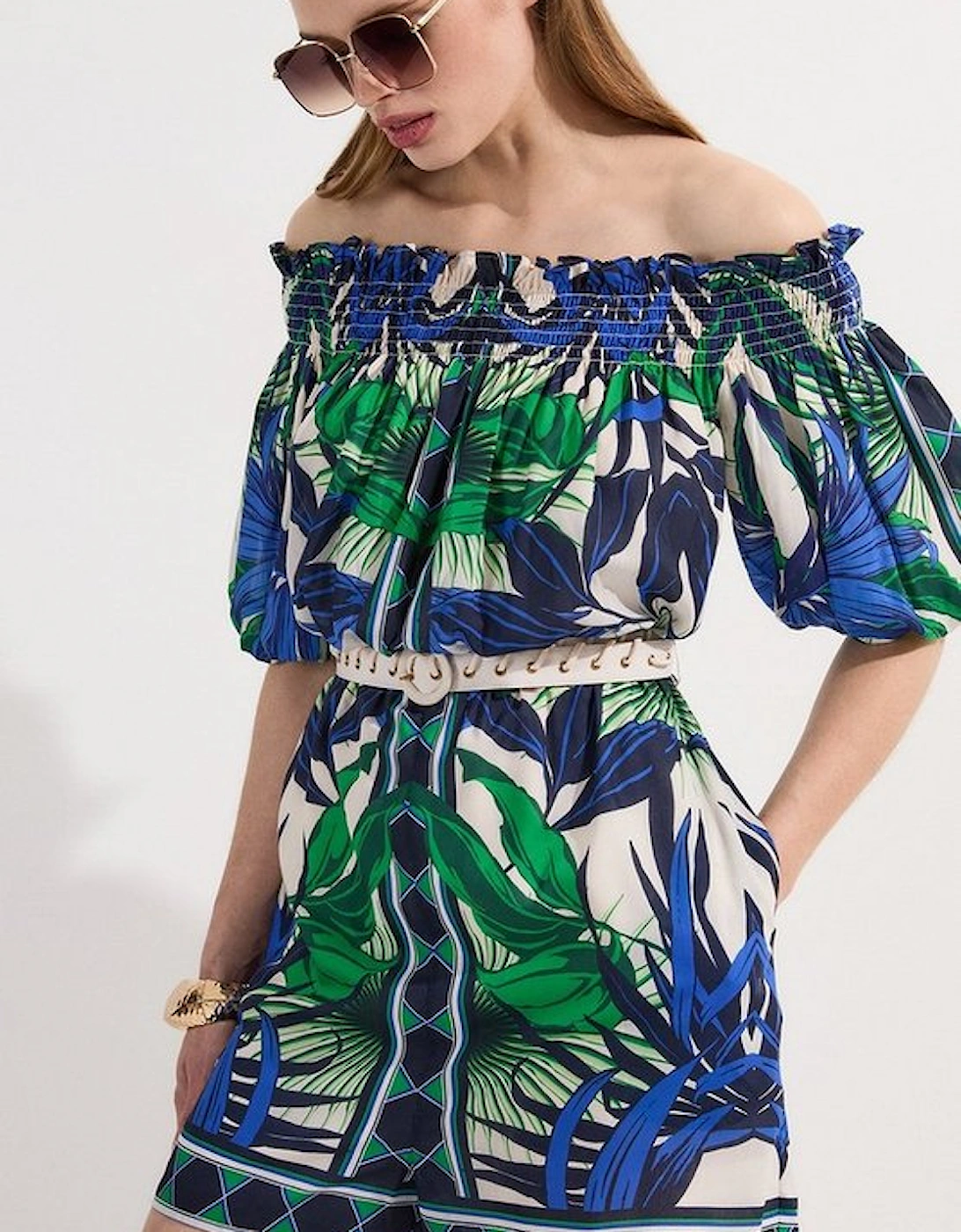 Voile Mirrored Floral Woven Bardot Playsuit, 5 of 4