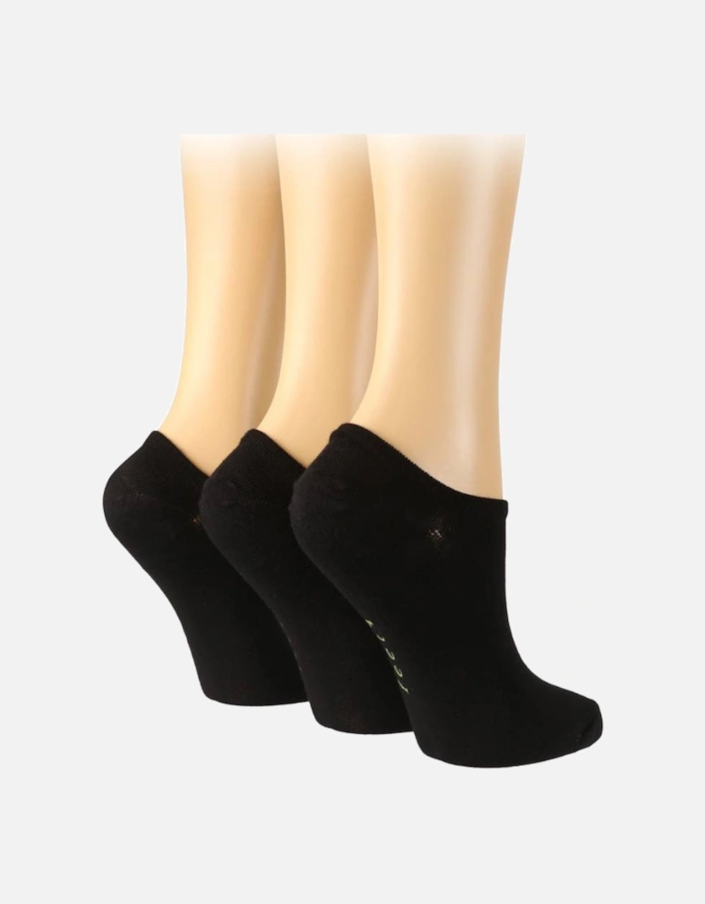 WildFeet Women's 3-Pack Trainer Socks Black With Contrast Foot Logo