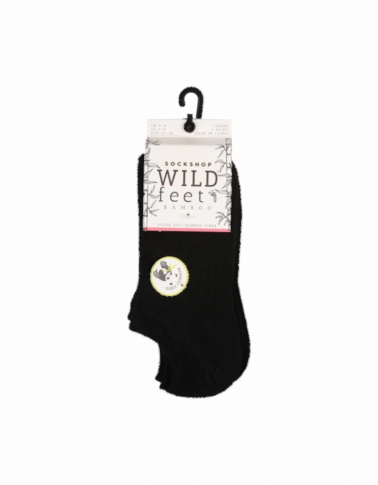 WildFeet Women's 3-Pack Trainer Socks Black With Contrast Foot Logo