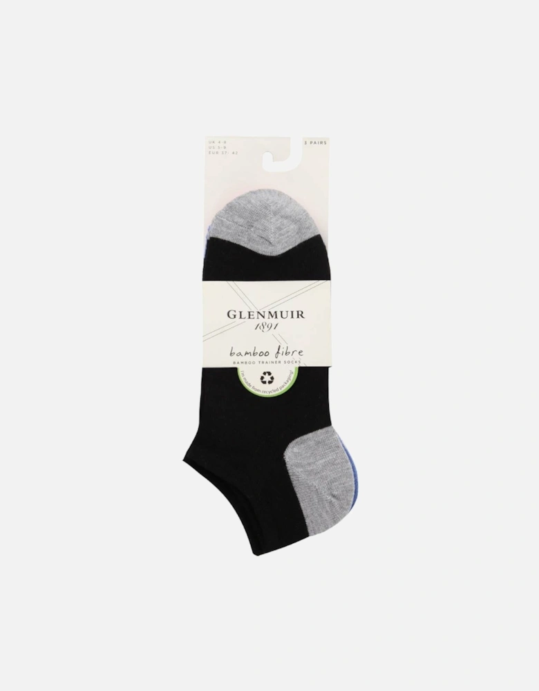 Glenmuir Women's 3-Pack Trainer Sock Black With Grey/Blue/Pink