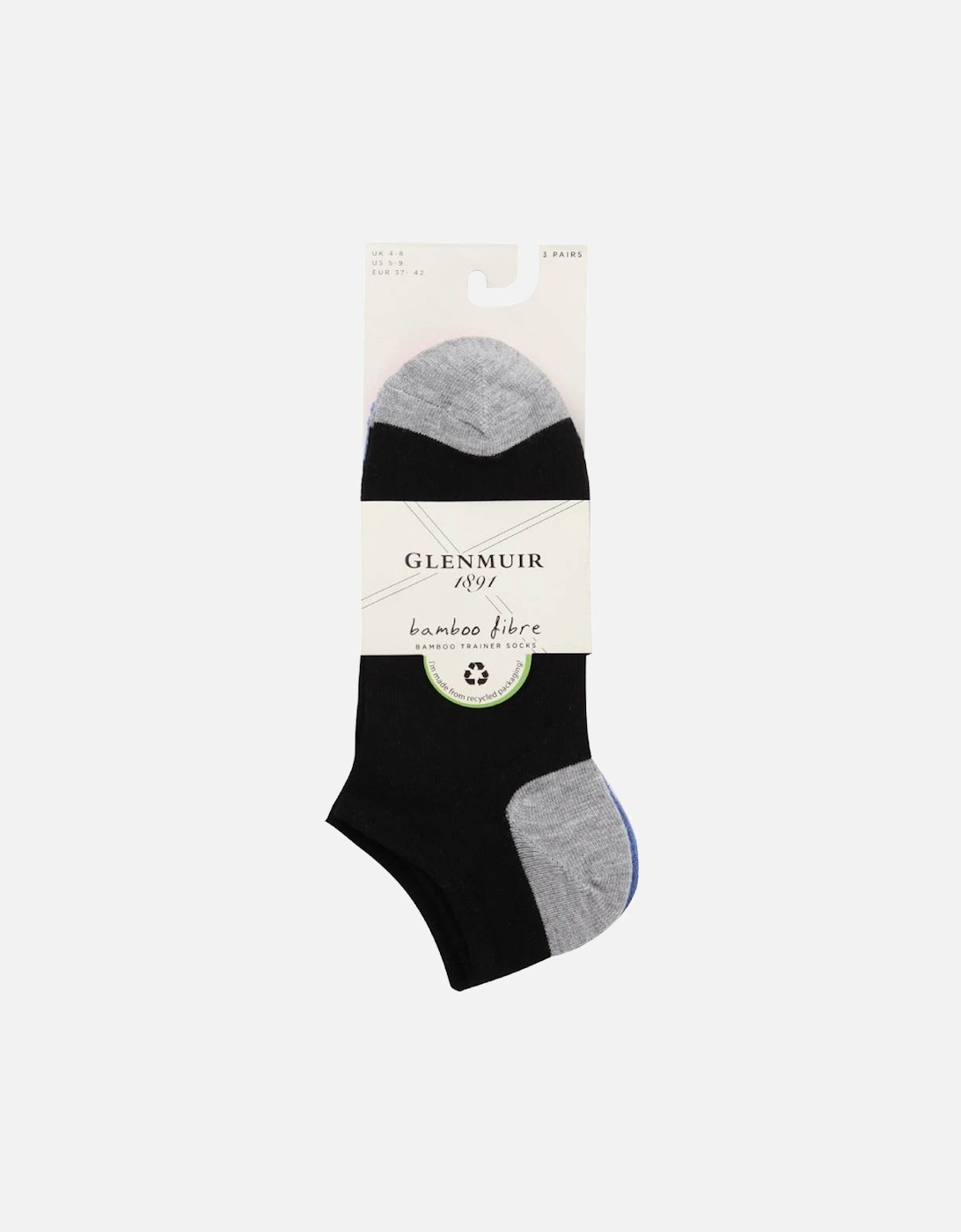 Glenmuir Women's 3-Pack Trainer Sock Black With Grey/Blue/Pink