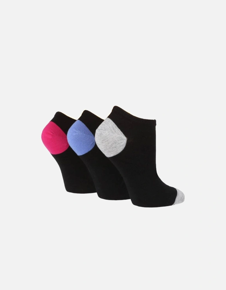 Glenmuir Women's 3-Pack Trainer Sock Black With Grey/Blue/Pink