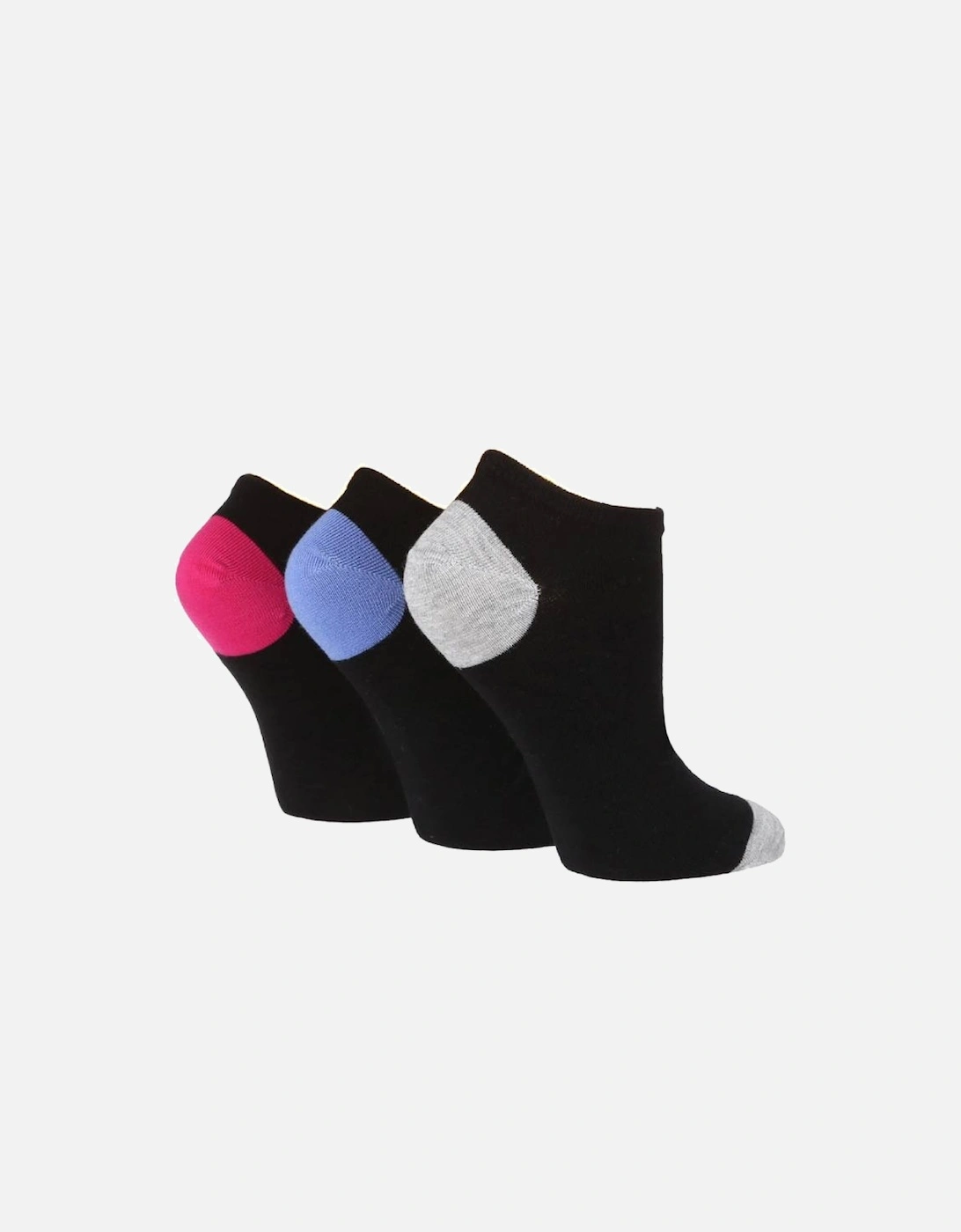 Glenmuir Women's 3-Pack Trainer Sock Black With Grey/Blue/Pink, 4 of 3