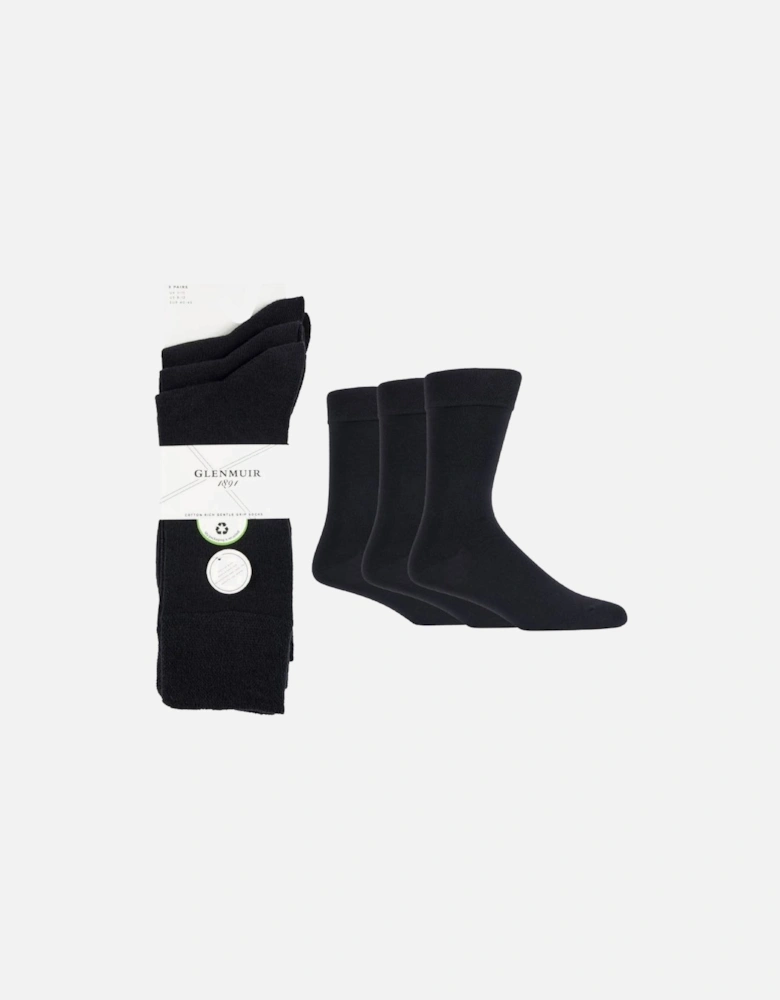 Glenmuir Men's 3-Pack Cotton Gentle Grip Socks Black