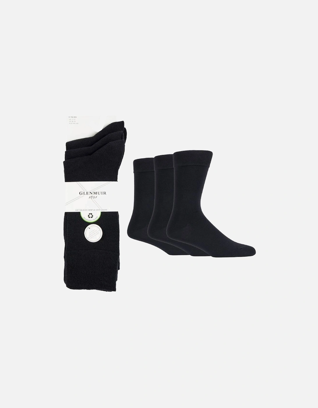 Glenmuir Men's 3-Pack Cotton Gentle Grip Socks Black
