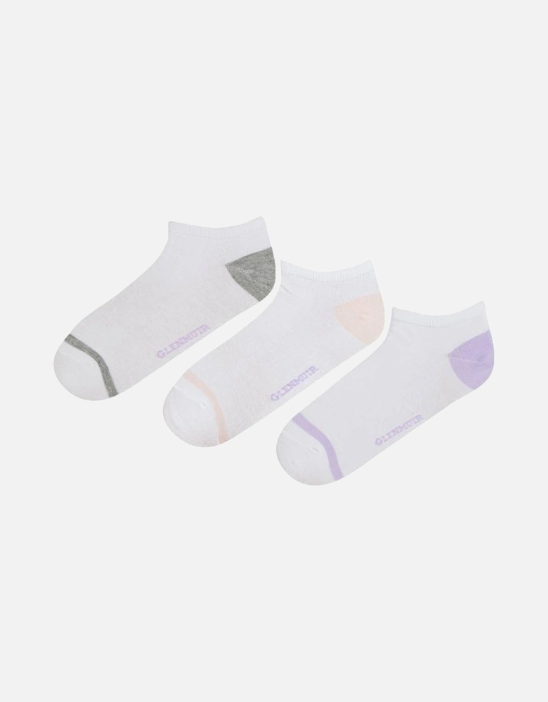 Glenmuir Women's 3-Pack Trainer Sock White With Lilac/Grey/Pink