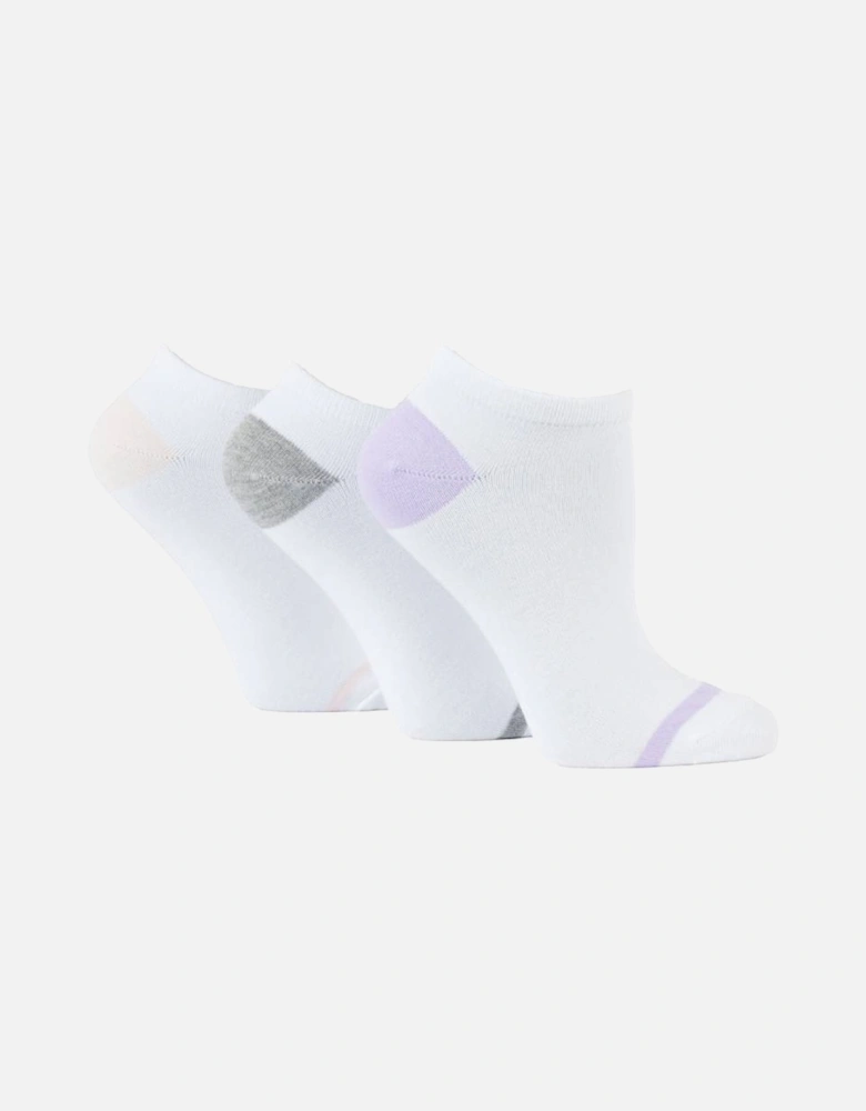 Glenmuir Women's 3-Pack Trainer Sock White With Lilac/Grey/Pink