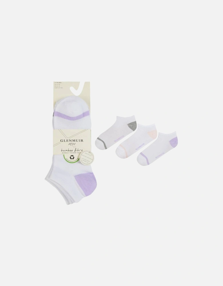 Glenmuir Women's 3-Pack Trainer Sock White With Lilac/Grey/Pink