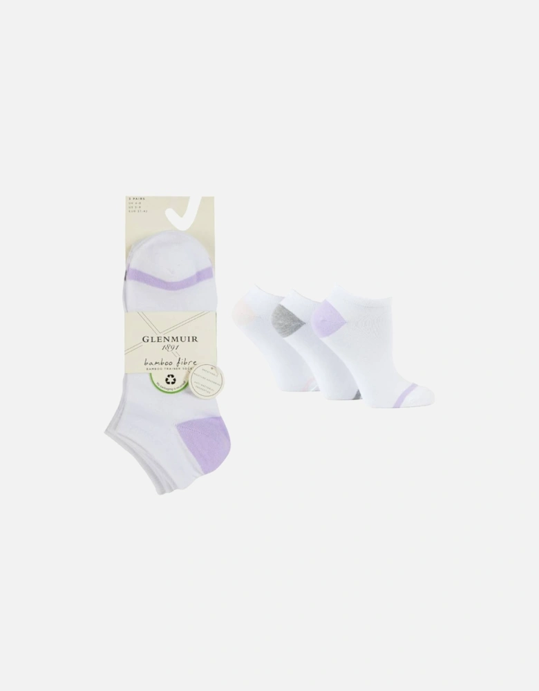 Glenmuir Women's 3-Pack Trainer Sock White With Lilac/Grey/Pink