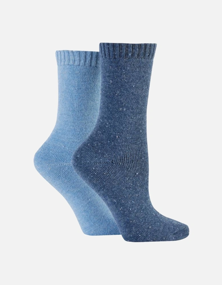 Glenmuir Women's 2-Pack Thermal Boot Socks Light Blue/Blue With Nep Yarn Flecks