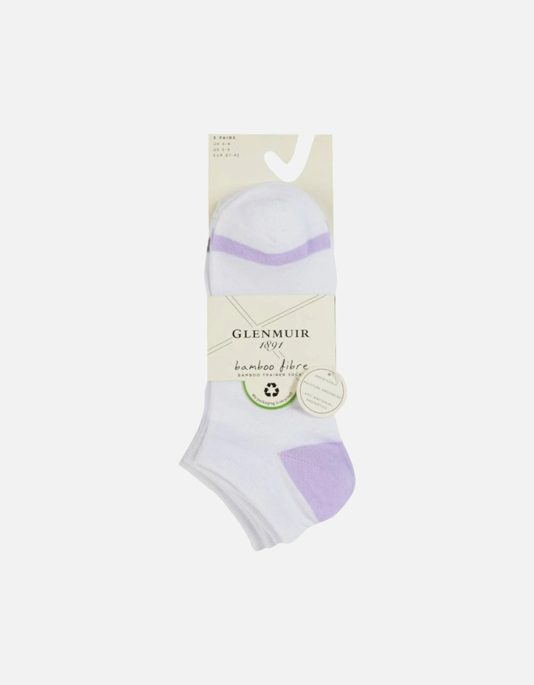 Glenmuir Women's 3-Pack Trainer Sock White With Lilac/Grey/Pink