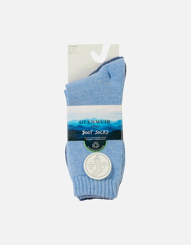 Glenmuir Women's 2-Pack Thermal Boot Socks Light Blue/Blue With Nep Yarn Flecks