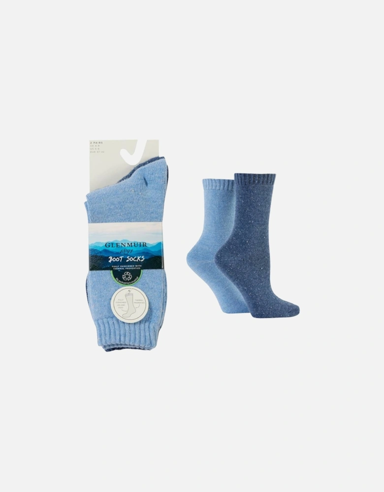 Glenmuir Women's 2-Pack Thermal Boot Socks Light Blue/Blue With Nep Yarn Flecks