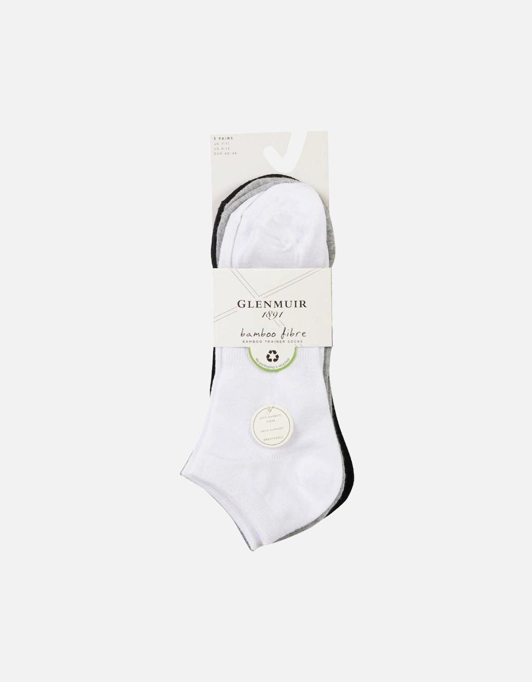 Glenmuir Men's 3-Pack Trainer Sock with Arch Support