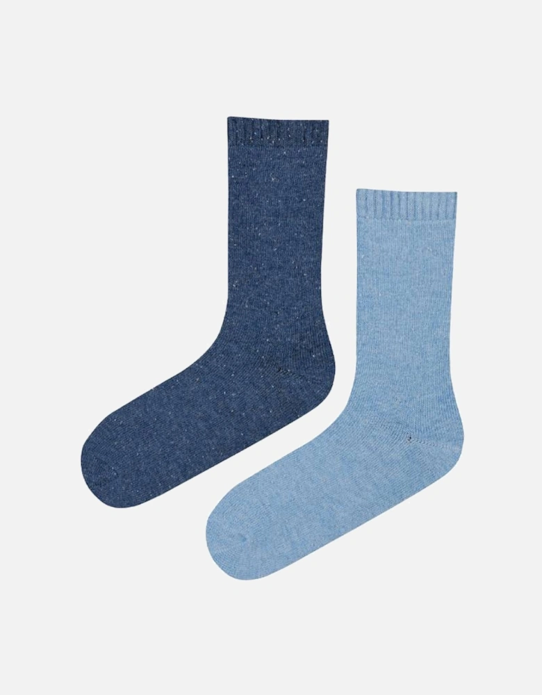 Glenmuir Women's 2-Pack Thermal Boot Socks Light Blue/Blue With Nep Yarn Flecks